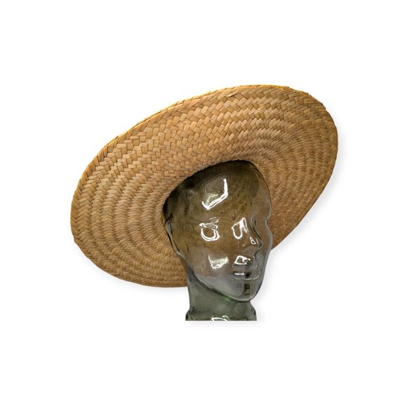 Vintage Yellow & Tan Straw Woven Wide Brim Hat w/Ribbon Accent - Picture 6 of 11